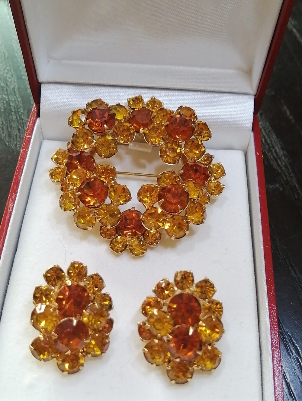 EISENBERG ICE Limited Edition Crystal Floral Brooch, Clip On Earring Vintage Set